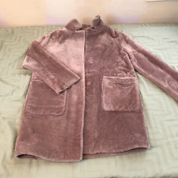 LANDI Shearling reversible coat real fur sheepskin dusty rose pink 44 it 8-10 us - Picture 1 of 12
